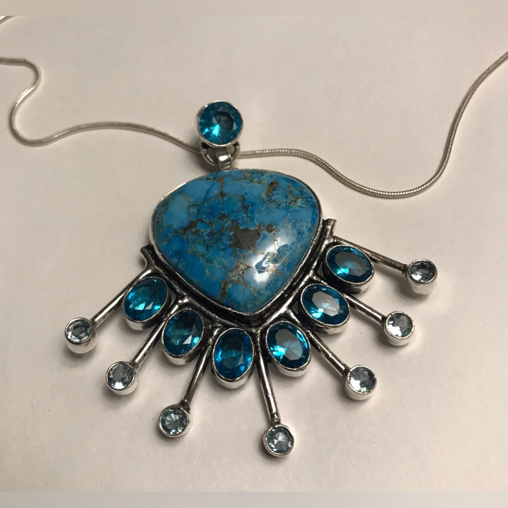 Turquoise Blue Topaz Stamped 925 Sterling Silver Necklace